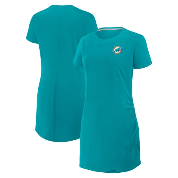 Women's Fanatics Aqua Miami Dolphins Ruched Drape T-Shirt Dress