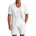 thumbnail image 2 of Mifsaly Mens Suits 2 Piece Set Business Casual Hort Sleeve Blazer Suit Jackets and Elastic Waist Shorts Textured Office Work Matching Outfits with Pockets White,XXL, 2 of 9