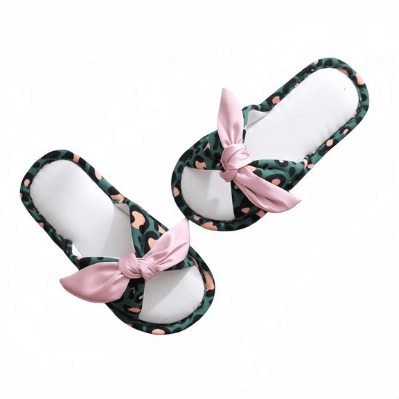 DrifWoo Women's Open Toe Bow Linen Slippers in Green Size 7.5-8 Comfortable Indoor Shoes