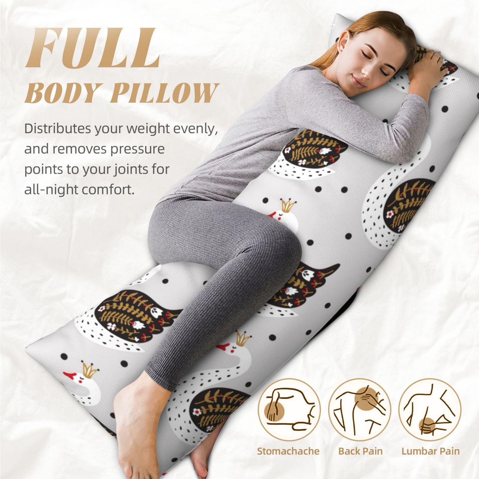 Naloa Cute Swan Super Soft 20x60 Body Pillow Case,Long Side Hidden Zipper（PILLOWS ARE NOT INCLUDED）