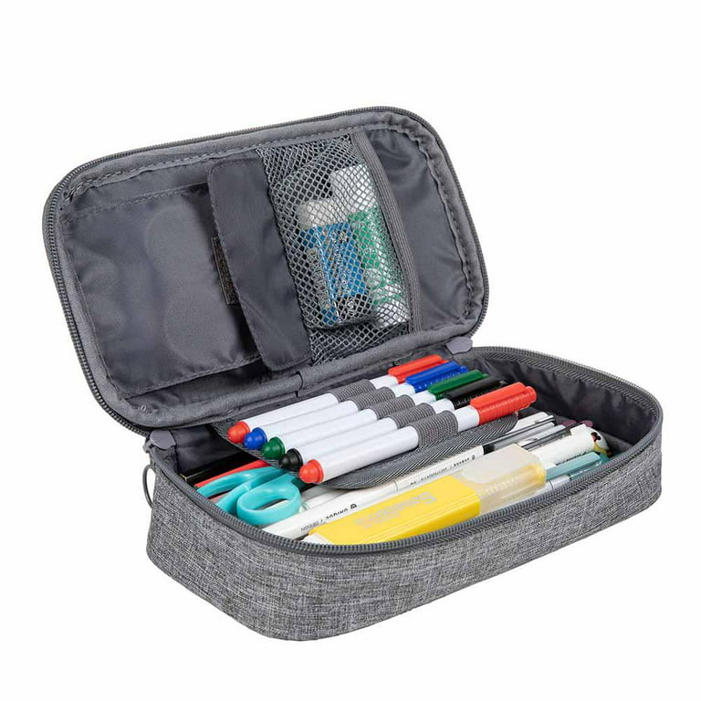 Zipit Jumbo Pencil Case for Adults, Pen Organizer, Wide Opening with Zipper Closure, Gray