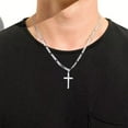 thumbnail image 2 of Turandoss 925 Sterling Silver Cross Necklace for Men Women 5mm Durable Stainless Steel Cuban Link Curb Chain With Beveled Edge Cross Pendant Crucifix Jewelry 20 inches for Men Boy Husband, 2 of 8