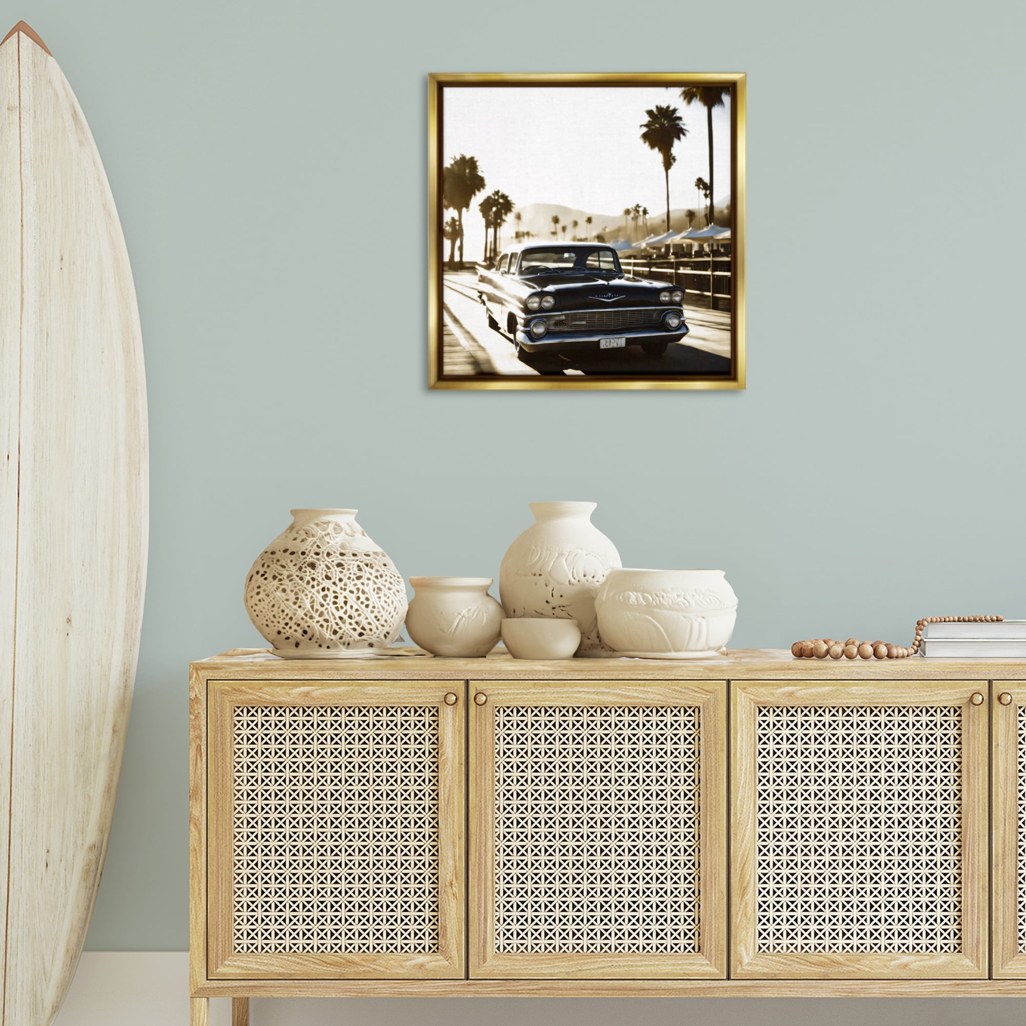 Stupell Industries Antique Car Cruising Transportation Painting Gold Floater Framed Canvas Art Print Wall Art, 25 x 25