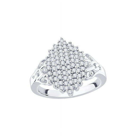 Diamond Cluster Fashion Ring in 10K White Gold (1/2 cttw) (I-Color, SI3/I1-Clarity) (Size-5.5)