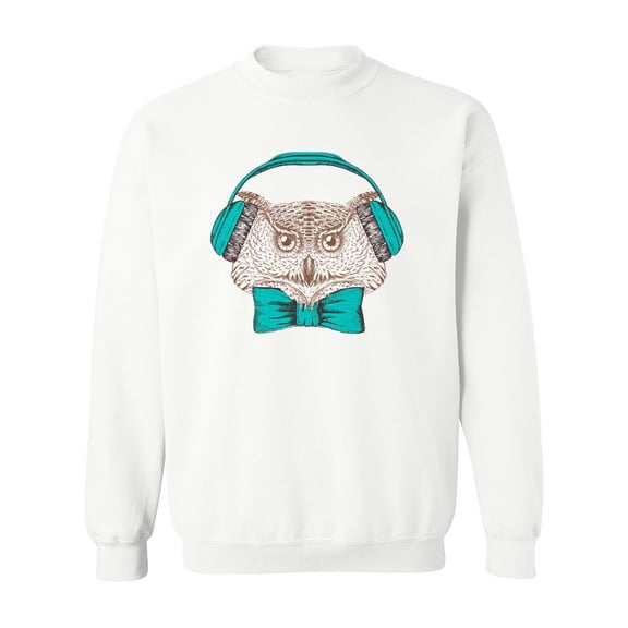 Hipster Owl Blue Headphones Sweatshirt Women -Image by Shutterstock, Female Medium