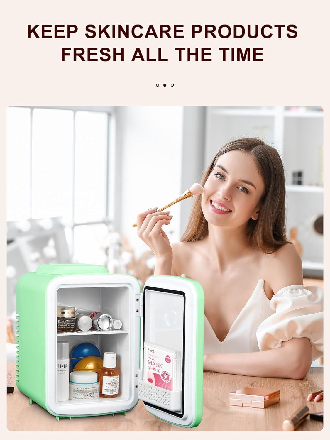 Fridge, 3. Liter Portable Cooler and Warmer for Skincare, Cosmetics, Beverages, Great for Bedroom, Office, Car