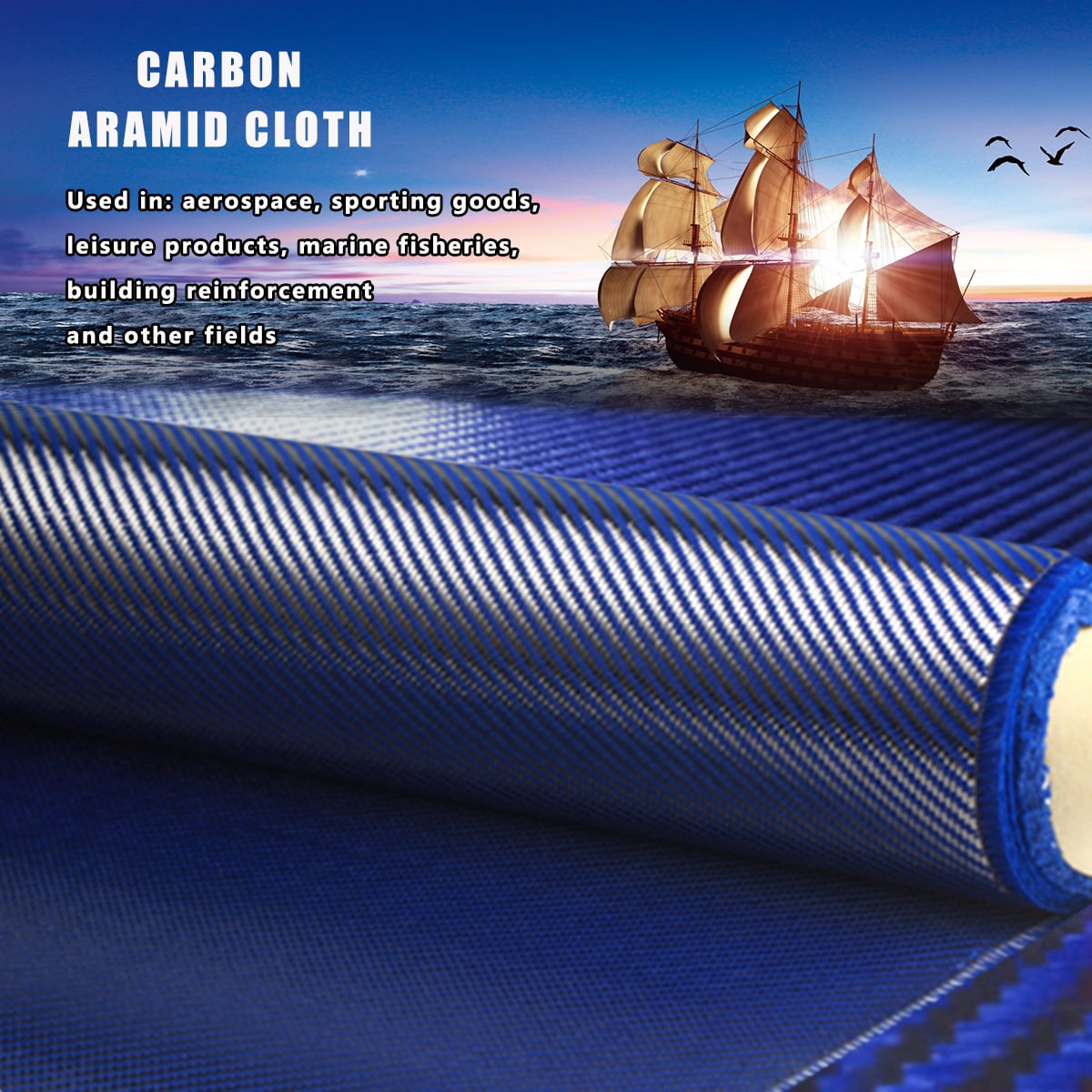 30x100cm 200gsm Carbon Fiber Blue Mixed Fabric Carbon Twill Aramid Cloth Flim