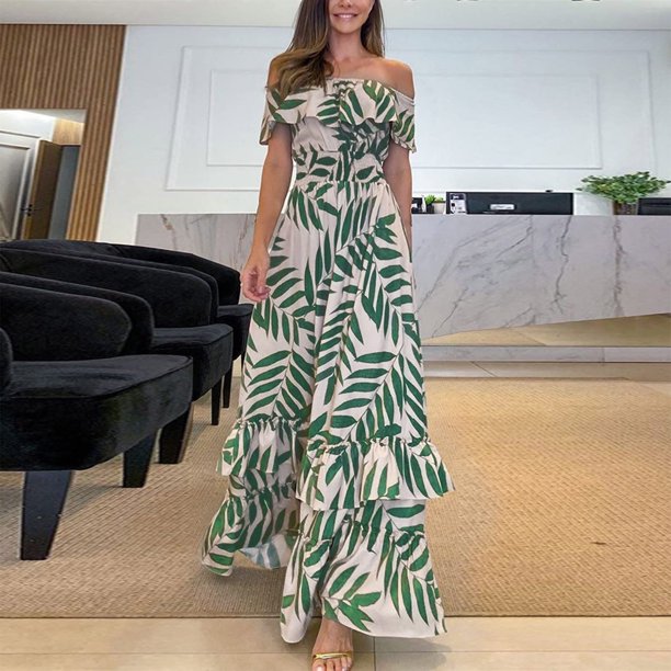 Vestido largo de una línea para mujer vestido de retazos con estampado floral vestido de playa de verano
