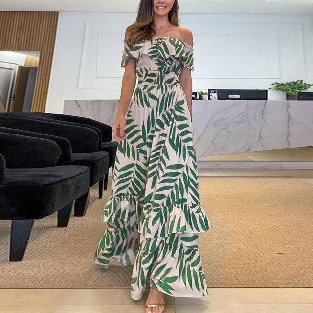 Vestido largo de una línea para mujer vestido de retazos con estampado floral vestido de playa de verano