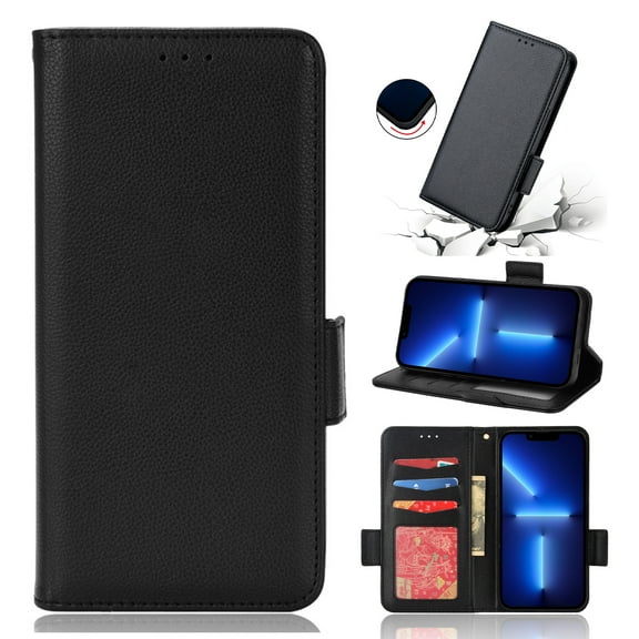 for Samsung Galaxy A15 5G Wallet Case with RFID Blocking Credit Card Holder, Lichee Patterned Luxury PU Leather Folio Flip Kickstand Protective Shockproof Cover Women Men Phone Case,Black