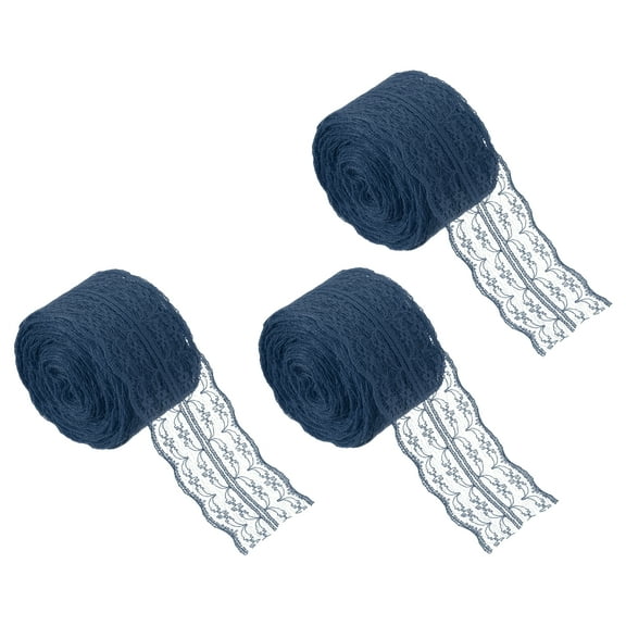 Uxcell 33 Yard Lace Trim Ribbon, 1.8 Inch Wide Vintage Floral Pattern Crochet Lace Edge Ribbon Trimming for DIY Sewing Crafts Gift Wrap Wedding Dress Home Decoration(Dark Navy, 3 Roll)