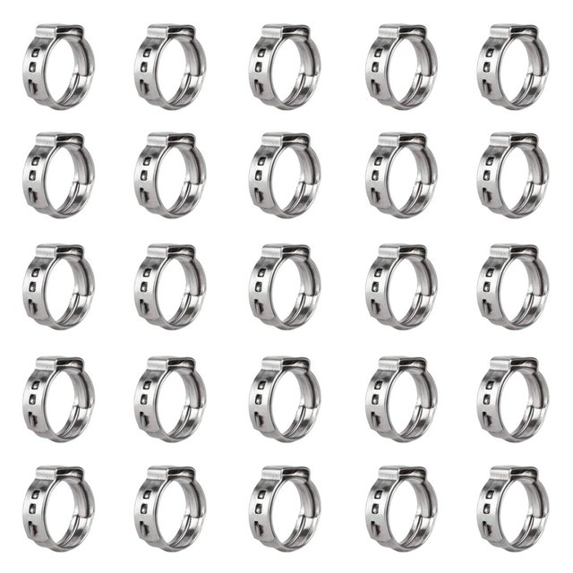 Qovydx 40 piezas 38 abrazaderas de manguera de una sola oreja de acero inoxidable 304 abrazaderas de cincha PEX de 38 pulgadas 103 mm-128 mm anillos de engarzado de cincha continua Abrazaderas de pell