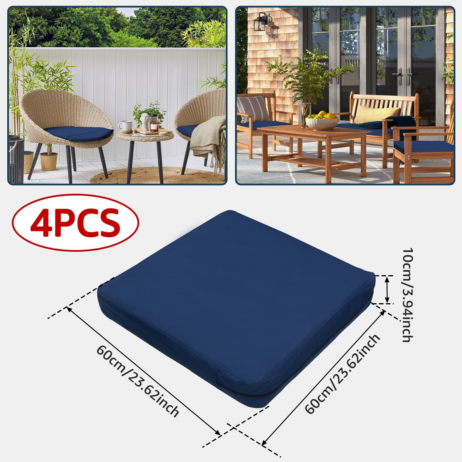 Relax Love 23.6" x 23.6 Navy blue Chair Seating Cushions, Waterproof (4 Count)