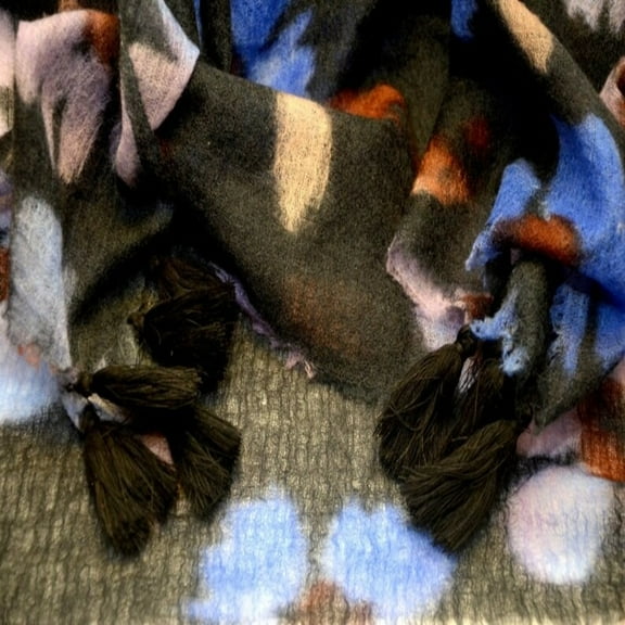 Mirayan India Rustic Marino Lamb Wool Digitally Printed Floral Soft Scarf with Tassels - Free Shipping in US
