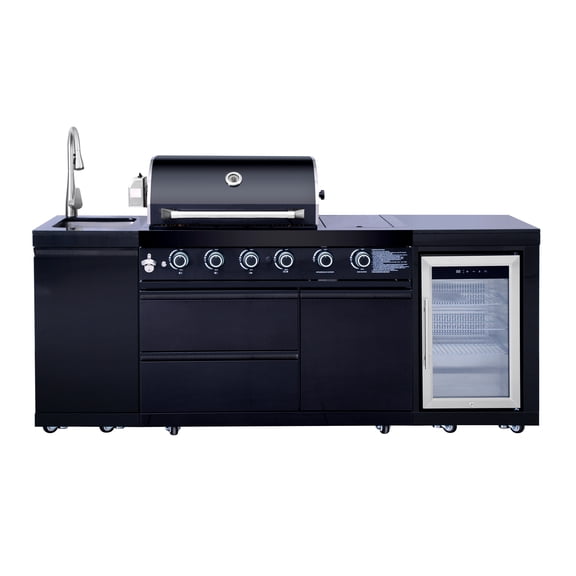 Daheat 86-inch 4-Burner 72000 BTU Deluxe Stainless Steel Gas Outdoor Kitchen Bar Barbecue Island Grill   Side Burner   Wine Refrigerator   Stainless Steel Sink/Faucet