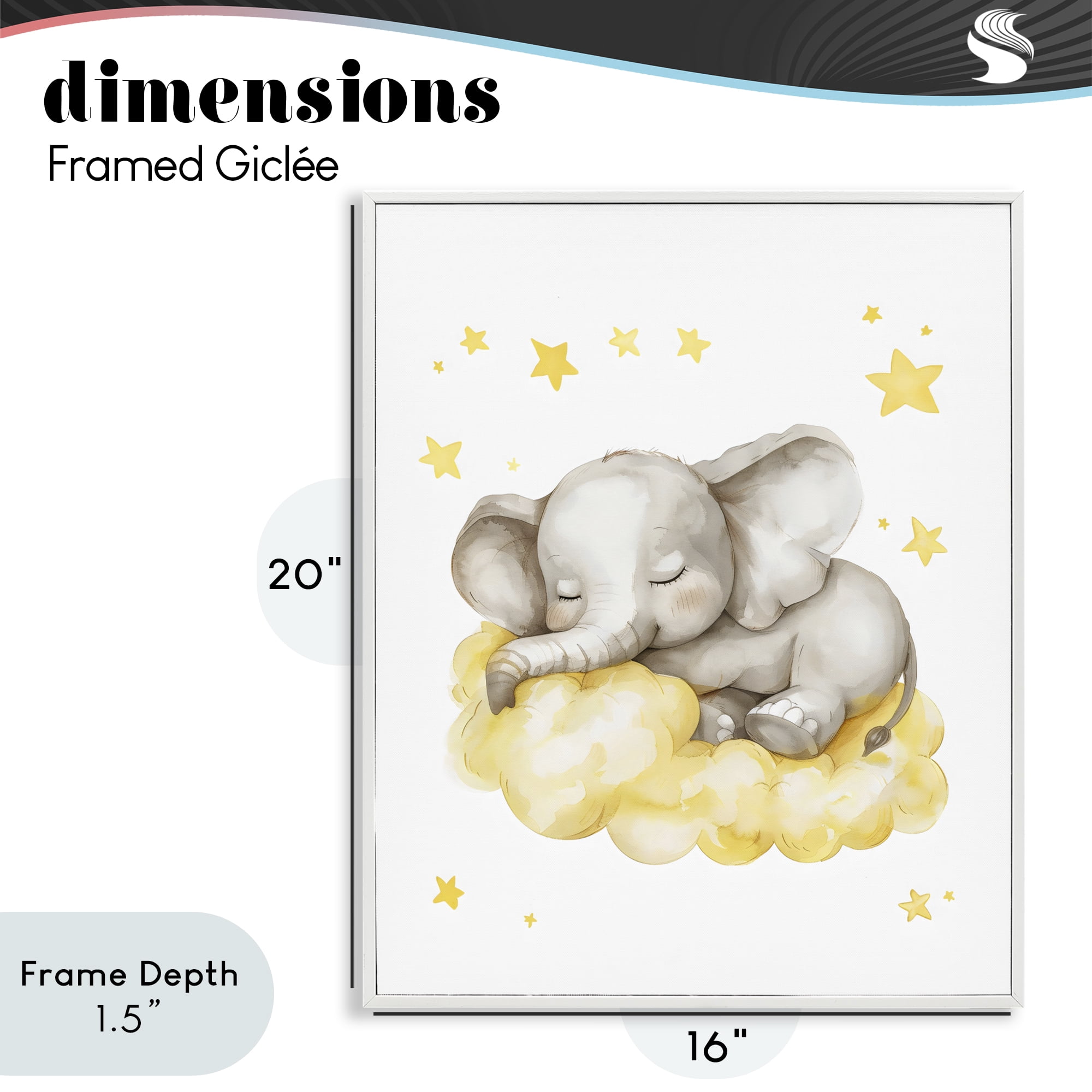 Stupell Industries Sleeping Elephant on Yellow Cloud White Framed Giclee Art, design by LSR Design Studio