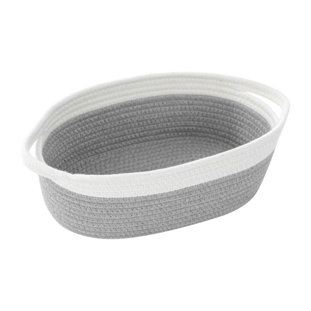 Cesta tejida con asas, cesta de almacenamiento de cuerda de algodón, cesta organizadora tejida a mano para Gris
