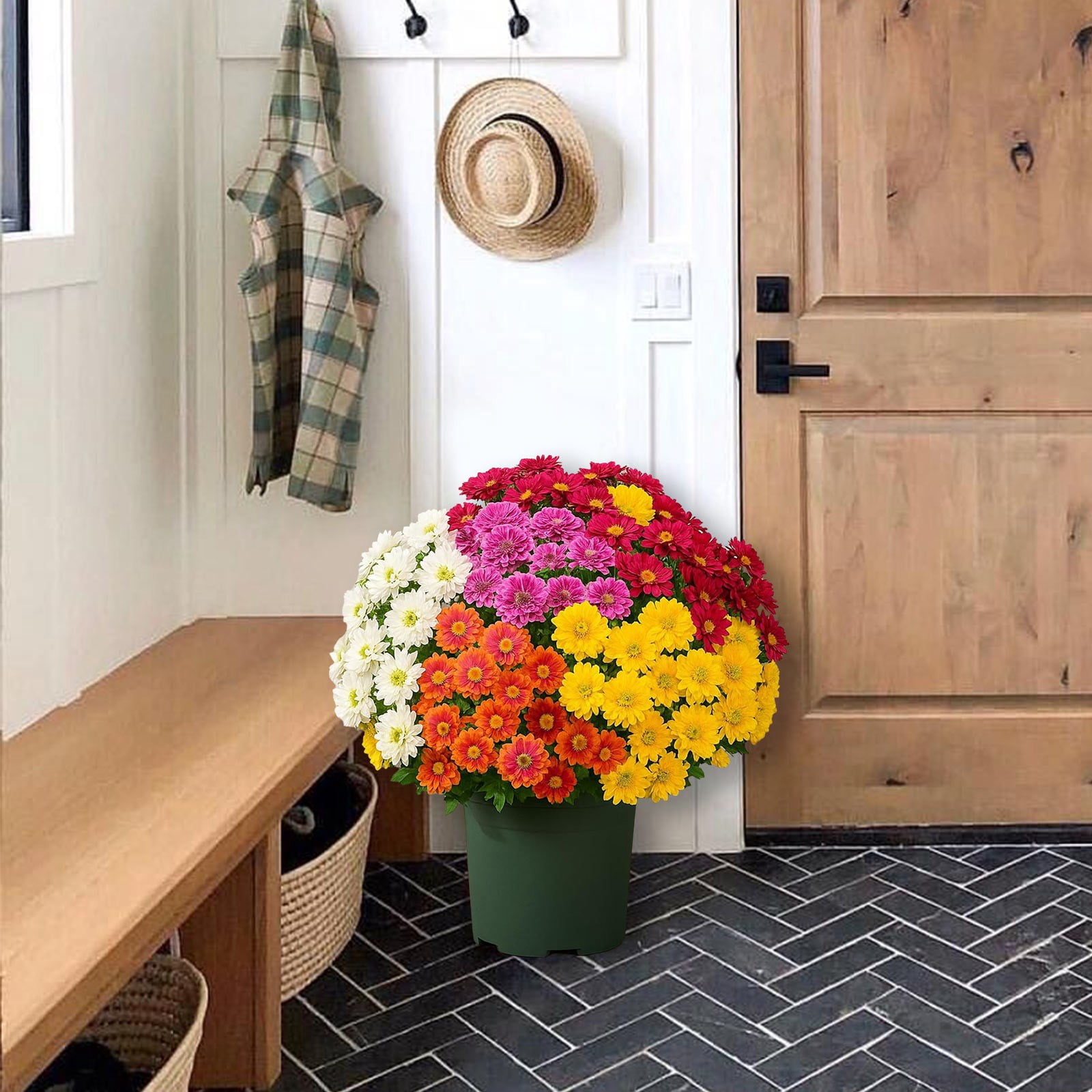 15 Pcs Artificial Sunset Mums, Artificial Outdoor Sunset Mums Flowers, Faux Mums UV Resistant Realistic Fake Fall Flowers Outside for Garden Planter Porch Home Autumn Decor