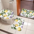thumbnail image 5 of Summer Lemon Bathroom Rugs Set Bees Leaf Purple Flowers Watercolor Non Slip Absorbent Soft Bath Mats 3 Piece Set with Bathroom Rug, U-Shaped Floor Mat, Toilet Seat Cover Small Size, 5 of 9