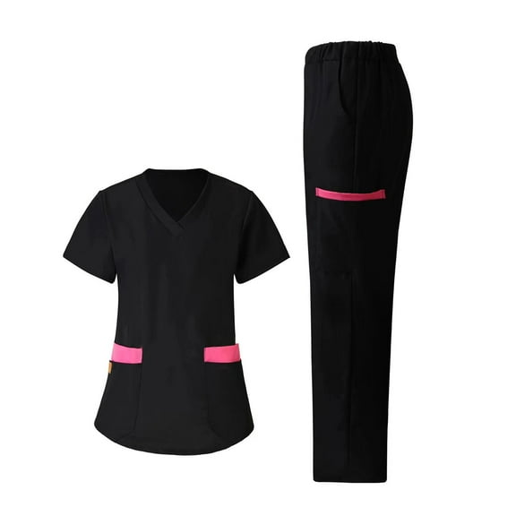 Scrubs for Women Set Sales Aofany Modern V-Neck Top & Multipel Pockets Jogger Pants Athletic Nursing Uniform Solid Color Stretch Workwear