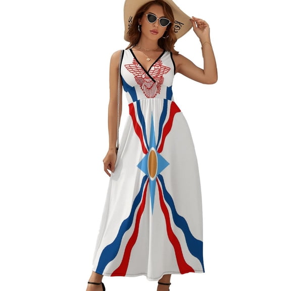 Assyrian Flag Dress Fashion Boho Beach Long Dresses Female Party Printed Maxi Dress