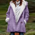 thumbnail image 3 of Fshiont Womens Sherpa Lined Jacket Winter Fuzzy Faux Suede Hooded Coats Comfort Horn Button Down Jackets with Pockets Purple M, 3 of 6