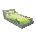 thumbnail image 3 of Mushroom Bedding Set with Sheet & Covers, Magic Landscape with Mushrooms Flowers in the Fresh Forest Ferns Cartoon Print, Printed Bedroom Decor 2 Shams, 4 Sizes, Green Purple, by Ambesonne, 3 of 3