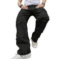 thumbnail image 2 of xiaxaixu Men's Retro Loose Denim Pants, Black Mid Rise Ripped Distressed Straight Jeans Hip Hop Dance Bottoms, 2 of 9