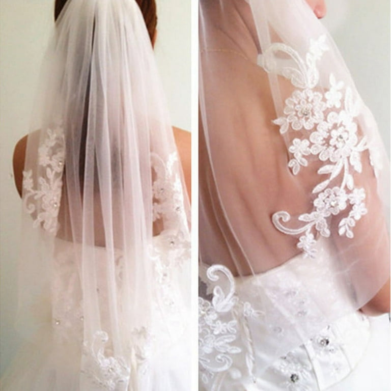 Wedding Veils Bridal Veils Short One Layered Waist Length Beaded Diamond  Applique White 