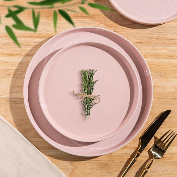 Ceramic Dinner Plates Set of 6, 10.25 Inch Stoneware Plates for Kitchen,Modern Flat Dinnerware Dishes Set,Microwave& Dishwasher Safe, Scratch Resistant-Pink