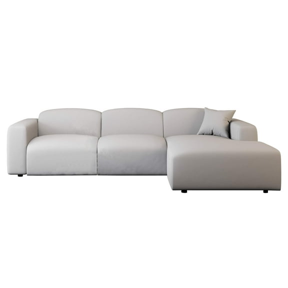 LeisureMod Modular 4-Seater Conversation Set, Sectional Sofa Set with Ottoman – Linen Upholstery Couch for Living Room, Apartment, or Office (Beige)