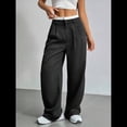 thumbnail image 4 of Pantalones Anchos y Holgados para Mujer, Estilo Palazzo Harén, Informales, A Rayas, con Cintura Elástica y Bolsillos Negro XL, 4 of 7