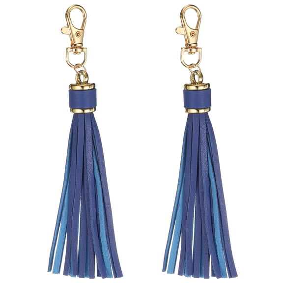 2pcs Leather Tassels, 6" Keychain Tassel with Lobster Swivel for Jewelry Making, Handbag, Phone Straps (Dark Blue)