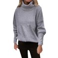 thumbnail image 5 of Suéter de punto con cuello alto y botones a rayas para otoño e invierno, estilo europeo y americano, color sólido, informal, suelto, de talla grande para mujer, 5 of 5