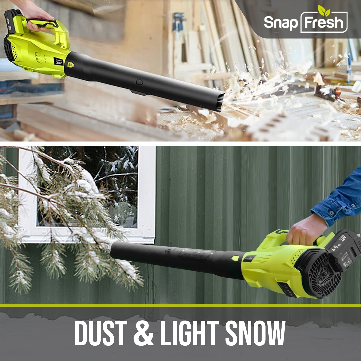 Snap Fresh Upgraded 350 CFM at 20V Battery Powered Cordless Leaf Blower
