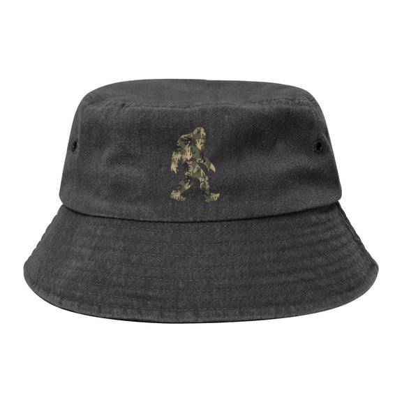 Camouflage Bigfoot Washed Bucket Hat For Men Women Denim Bucket Hat Sun Hat Cowboy Fishing Beach Hat