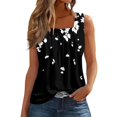 thumbnail image 1 of camiseta con estampado de chaleco sin mangas con cuello cuadrado plisado para mujer negro / xl, 1 of 4