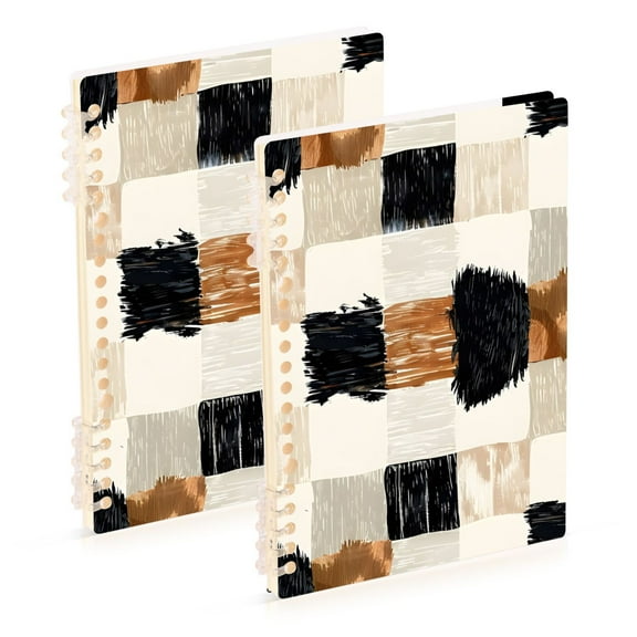 Cowhide Gingham Ring Binder Notebook Journey Note Diary College Ruled Spiral Notebook Study Loose Leaf Paper A5 60 Pages