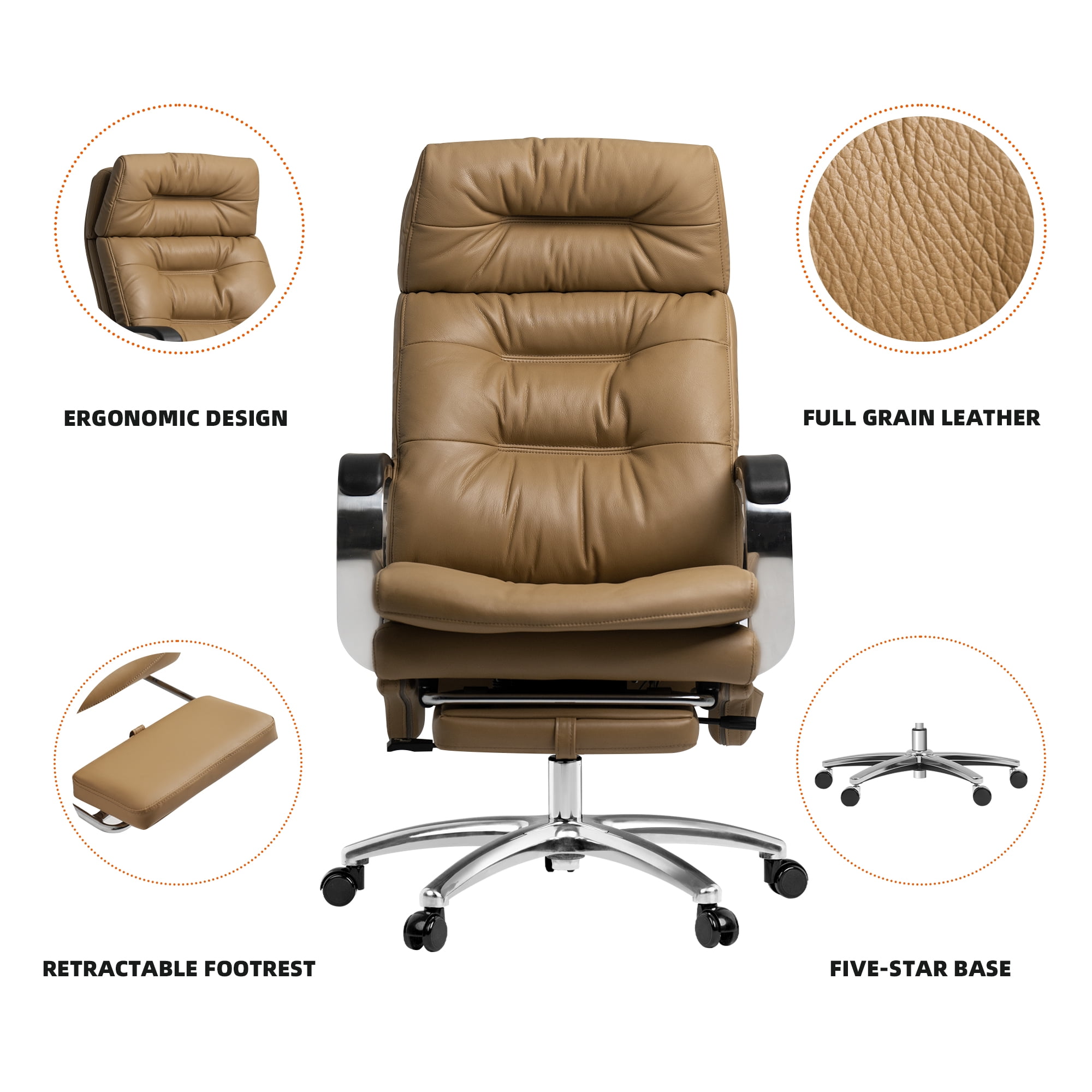 Kinnls Jones Massage Office Chair with Foot Rest Genuine Leather Executive  Office Chair Multifunctional Adjustment Comfortable Office Chair for