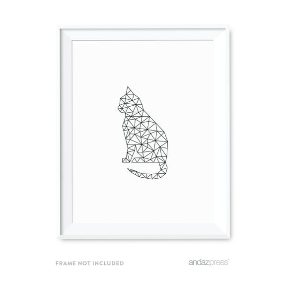 Cat Geometric Animal Origami Wall Art Black White Minimalist Print