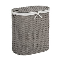 Seville Classics Hand-Woven Oval Double Laundry Hamper /w Liner, Gray