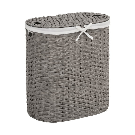 Seville Classics Hand-Woven Oval Double Laundry Hamper /w Liner, Gray
