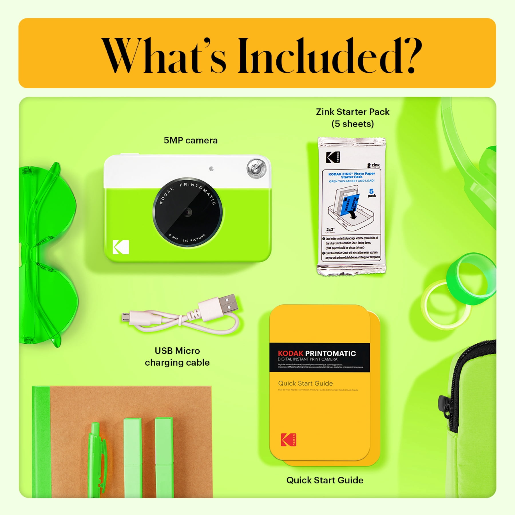 Kodak Printomatic Prints on Zink 2" x 3" Photo Paper Instant Camera, Green