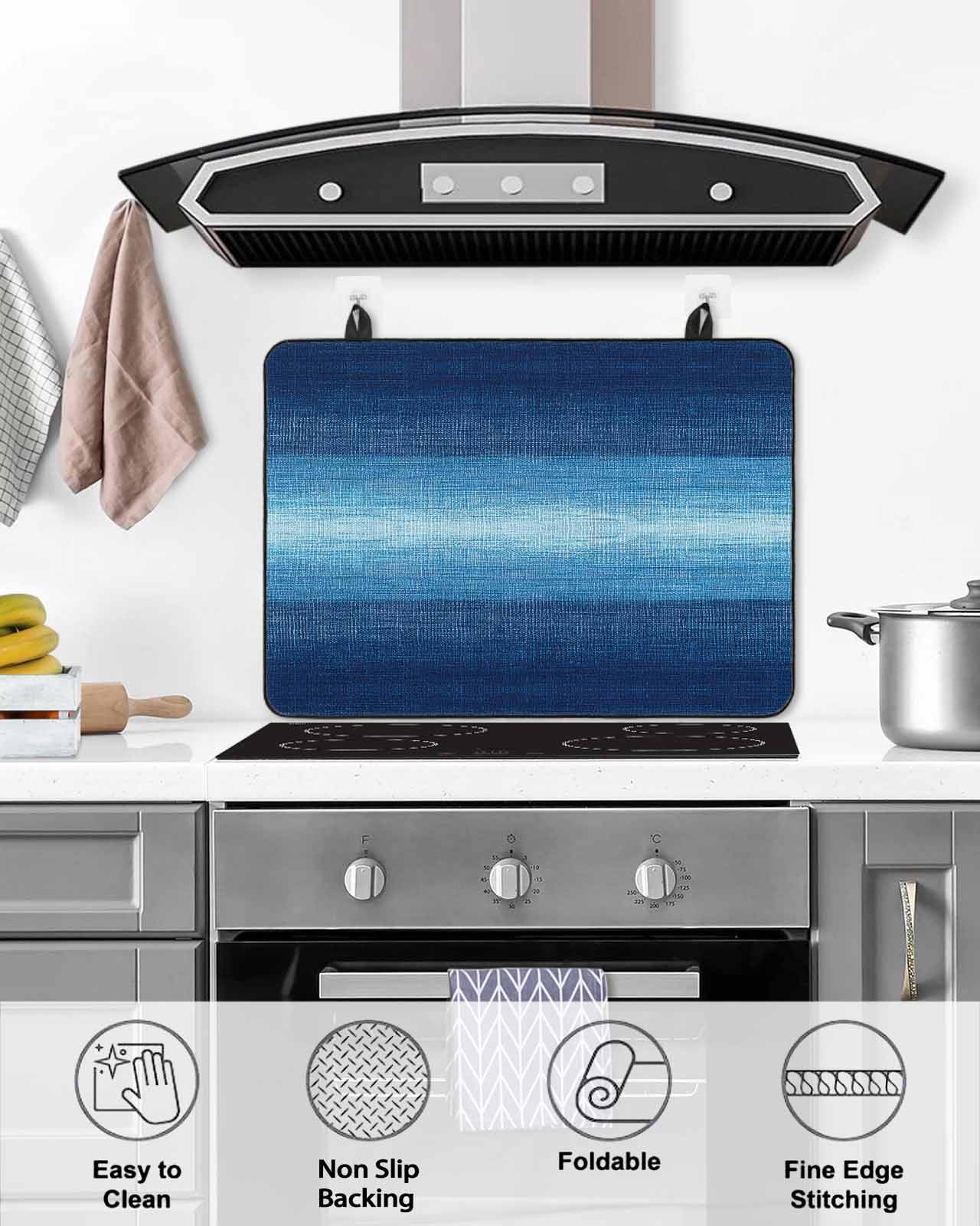 nqOlkjepod Large Induction Cooktop Protector Mat 36"x21", Blue Ombre Stove Top Covers for Electric Stove, Contemporary Minimalism Abstract Aesthetic Stove Burner Cover Mats, Glass Top Stove Cover