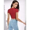 thumbnail image 3 of Womens Slim Fitted Crop Tops - Basic Crew Neck Short Sleeve Casual Tees for Going Out, 3 of 5