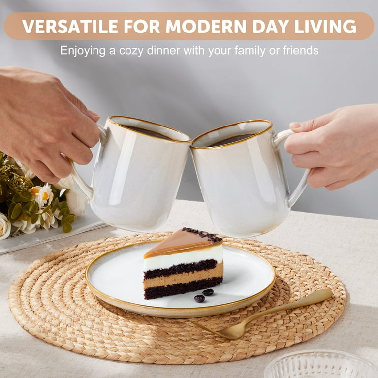 Vesteel Stoneware Coffee Mug Set, 14oz Ceramic Mugs with Handle, Seashell  White, Dishwasher Safe - Walmart.com