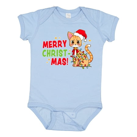 

Inktastic Merry Christmas Cute Cat with Colorful Lights Boys or Girls Baby Bodysuit