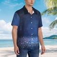 thumbnail image 5 of Bixox Men's Hawaiian Shirts Men's Retro Blue Glitter Print Short-Sleeve Shirt-Large, 5 of 8