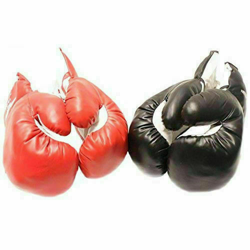 2 PAIRS BOXING PRACTICE TRAINING GLOVES Sparring Faux Leather Red Black