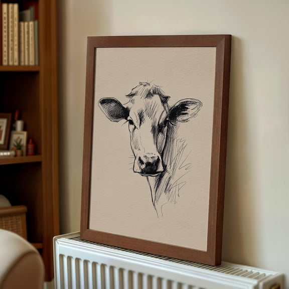 Vintage Cow Sketch Wall Art | Rustic Farmhouse Animal Print | Western Country Home Decor | Farm Animal Line Art, 24x36 UNFRAMED